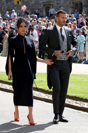 David and Victoria Beckham arrive at St George's Chapel at Windsor Castle for the wedding of Meghan Markle and Prince Harry