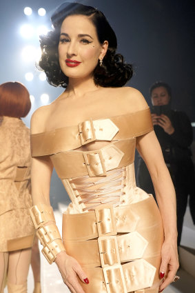 Burlesque star Dita Von Teese after walking the runway at the Jean-Paul Gaultier 50th Birthday show in Paris.
