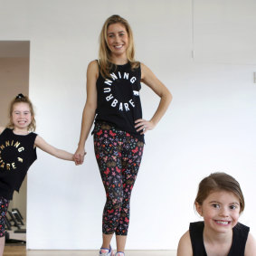 Sydney Pilates guru Kirsten King with daughters Charlie (left) aged 7 and Willow aged 5.