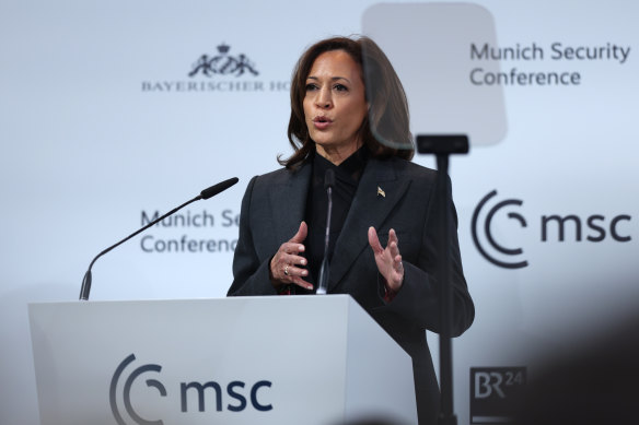 US Vice President Kamala Harris at the Munich Security Conference in February.