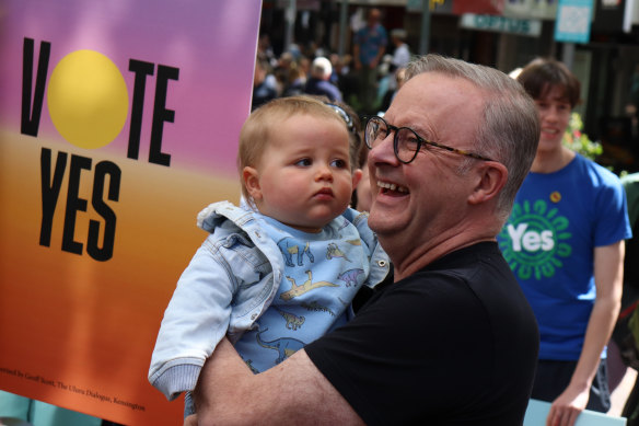 Prime Minister Anthony Albanese attends a Yes campaign event in Hobart. 