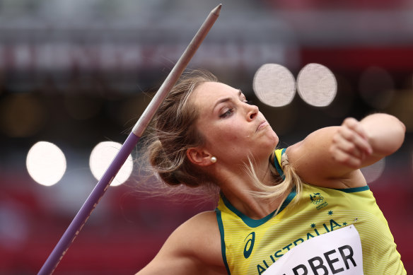 Kelsey-Lee Barber is one of three Aussies in the women’s javelin final.