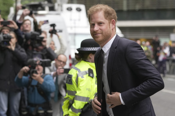 Prince Harry arrives at the High Court in London.