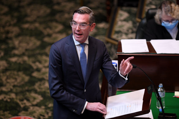 NSW Treasurer Dominic Perrottet delivers the 2021-22 NSW State Budget speech at NSW Parliament.
