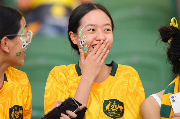 Matildas fans in Perth ahead of the clash between Australia and Chinese Taipei.