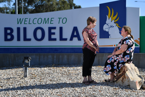 Biloela residents Anne Smith (left) and Mary Austin (right) are supporters of the family.