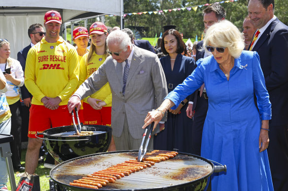 Sausage sizzle fit for a king: King Charles III and Queen Camilla demonstrate their cooking skills at the Premier’s Community Barbeque at Parramatta Park.