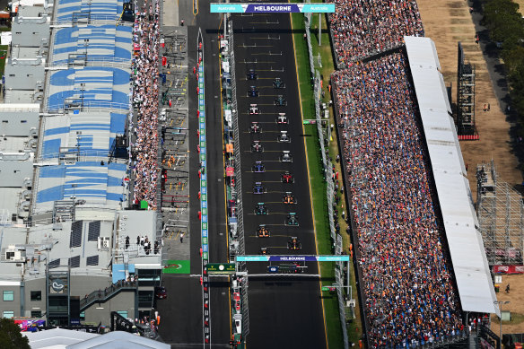 An aerial view of the starting grid.