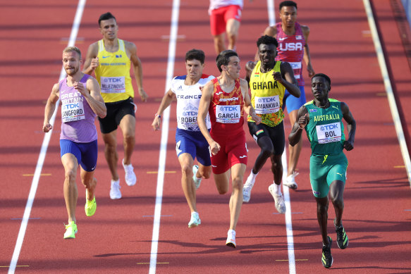 Peter Bol competes in the men’s 800m at the World Athletics Championships.