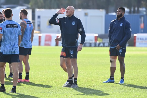 Craig Fitzgibbon calls the shots at Blues training.