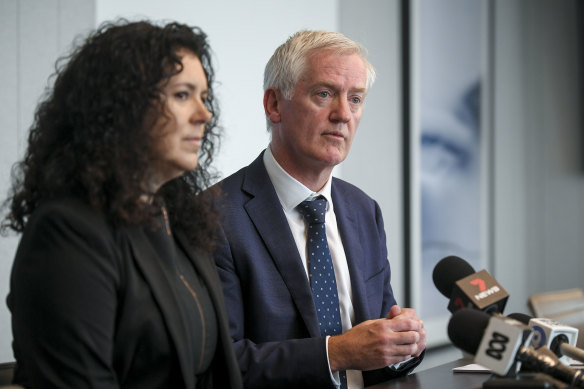 Craig Shepard of KordaMentha at a press conference in 2020 for Made Establishment, which owned a group of restaurants led by George Calombaris.