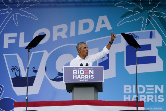 Eski başkan Barack Obama, 2020'de Florida'da Joe Biden için kampanya yürütüyor.