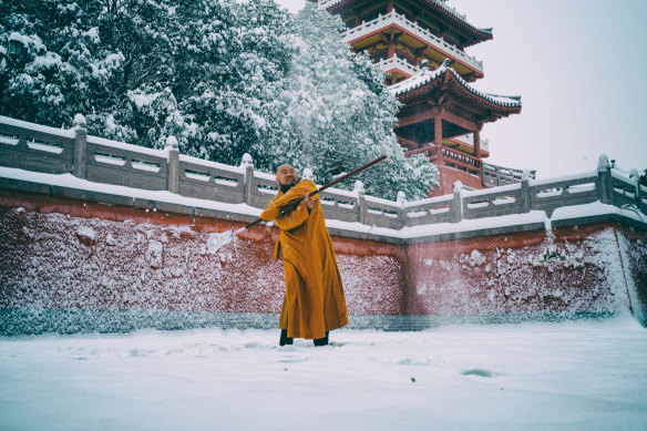 Kung-fu monk warrior in Shaolin Temple.