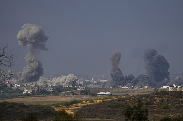 Smoke rises following an Israeli airstrike in the Gaza Strip.