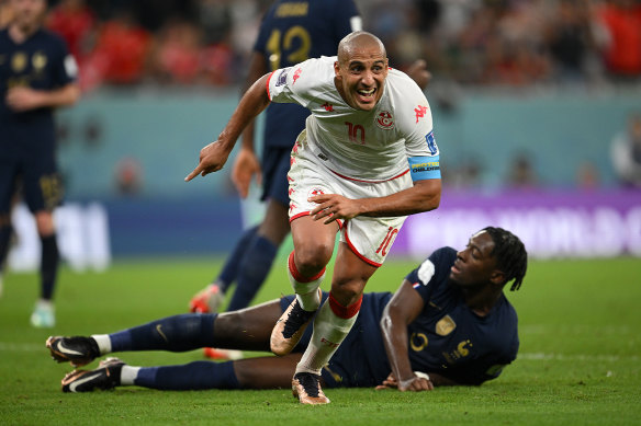 Wahbi Khazri of Tunisia celebrates his eventual winner.