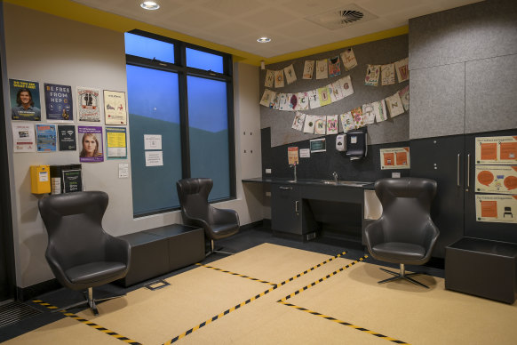 The aftercare room at the medically-supervised injecting room, where clients go after injecting. Here, they might have a cup of Milo, get their teeth checked or eat a sandwich.