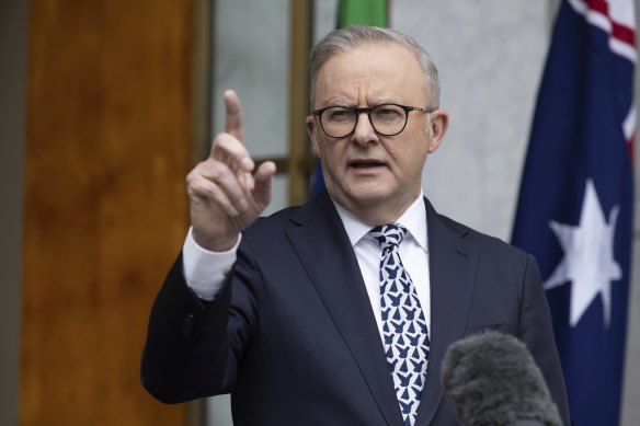 Prime Minister Anthony Albanese speaking about aged care on Thursday.