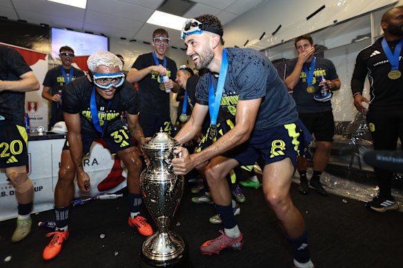 Patrick Yazbek celebrates Nashville’s US Open Cup final victory over Austin FC.