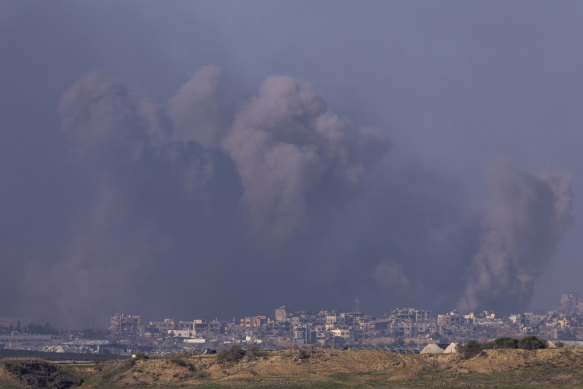  Smoke rises over northern Gaza, as viewed from the Israeli side of the border.