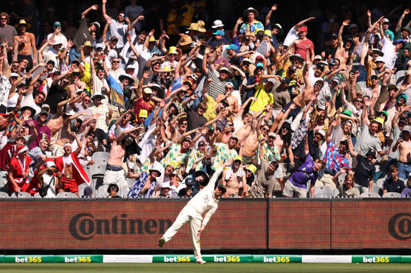 MCG fans, pictured mimicking Travis Head last summer, can watch a women’s Ashes Test next summer.