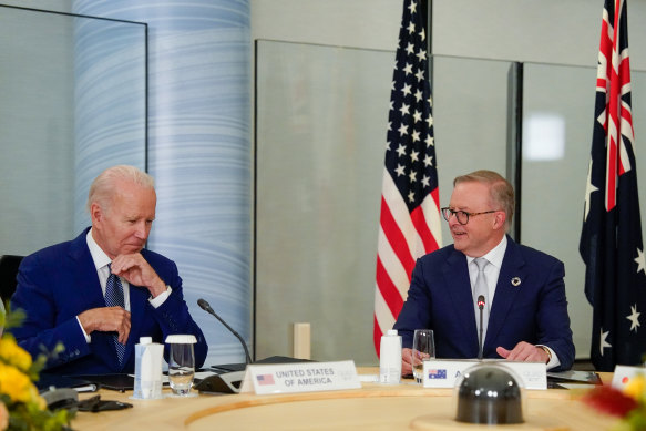 President Joe Biden and Prime Minister Anthony Albanese during the summit on Saturday. 