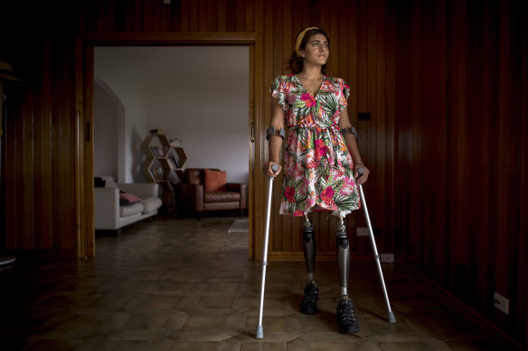 Lisa Calan in 2017, two years after she lost her legs when Islamic State bombed a rally in Turkey.