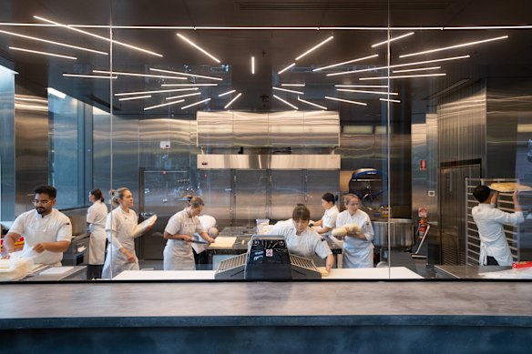 Pastry chefs prepare croissants at Lune on Lonsdale Street, Melbourne.