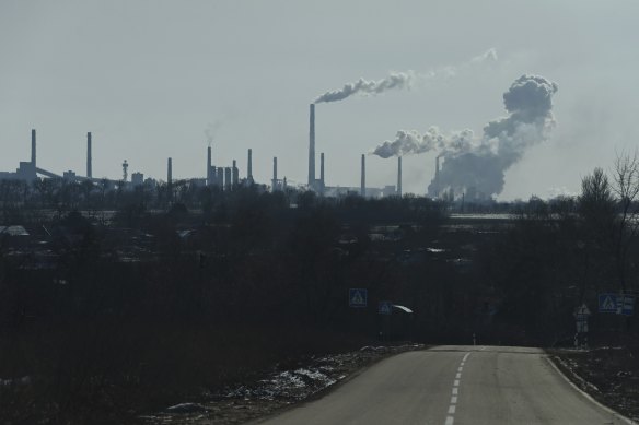 The Avdiyivka coke plant in Ukraine, which included a power plant supplying heat to the city, that was hit by rockets. 