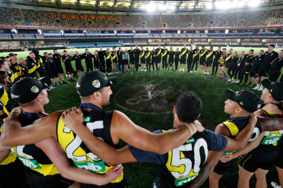 Richmond celebrating their third premiership in four years last season. 
