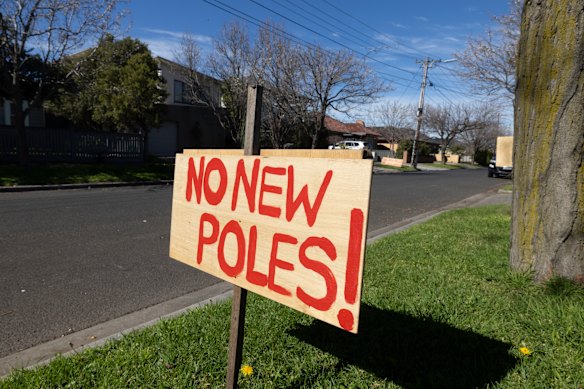 A sign in Sanderson Street, Yarraville, on Tuesday.