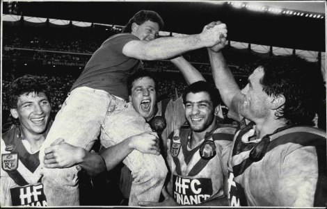 Phil Gould after the 1988 Grand Final win over the almighty Balmain Tigers.
