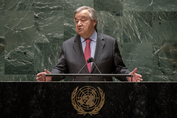 UN Secretary-General Antonio Guterres at the General Assembly hall.