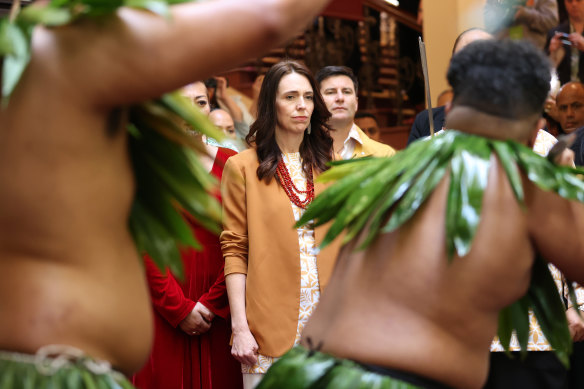 New Zealand Prime Minister Jacinda Ardern is welcomed during a service to make a formal apology to the Pacifika people.