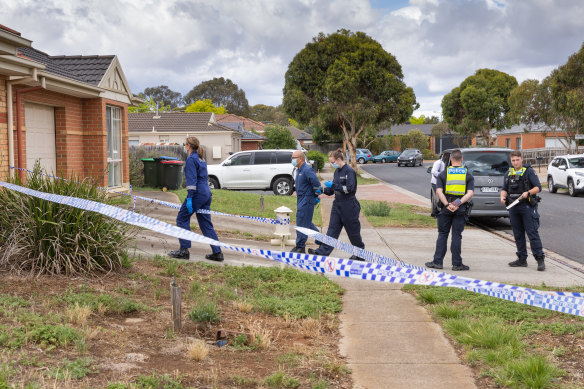 Police at a Werribee home where a man was fatally wounded.