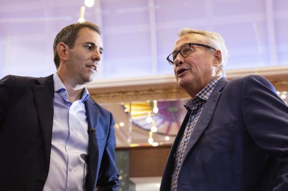 Chalmers with Wayne Swan during the election campaign in April.