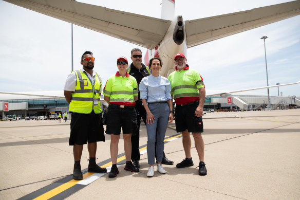 Virgin Australia boss Jayne Hrdlicka, centre, will announce stand downs.