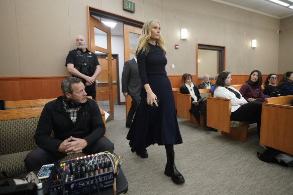 Gwyneth Paltrow enters the courtroom for her trial on Friday, 
