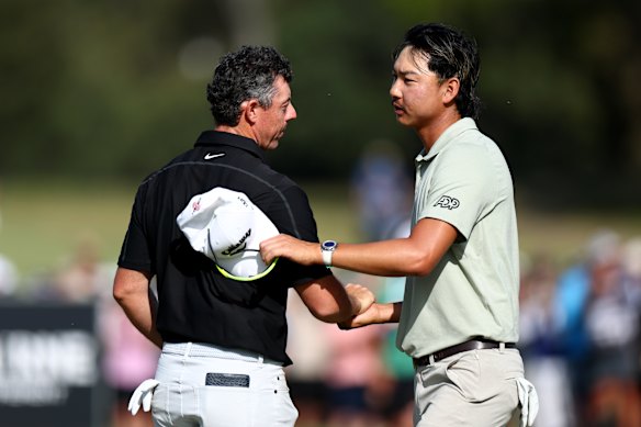 Rory McIlroy and Min Woo Lee at last year’s Australian Open at Royal Melbourne. 