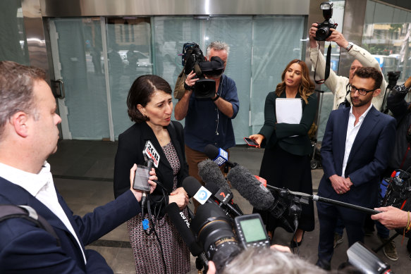 Gladys Berejiklian addresses the media outside the ICAC on November 1.