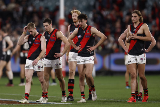 A dejected Essendon after the match.