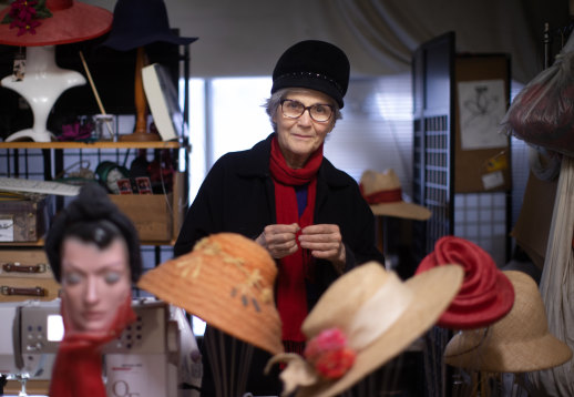 Milliner Serena Lindeman in her studio in the Nicholas Building.