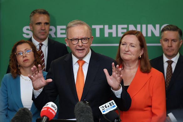 Prime Minister Anthony Albanese, pictured in Adelaide on Tuesday, has urged voters to judge his government on its record.