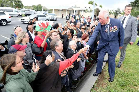Prince Charles meets members of the public after a wreath laying ceremony at Mt Roskill War Memorial on Monday.