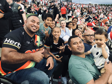 Jope Kikau (far left) enjoys watching his famous brother play in the NRL for the first time on Friday evening.