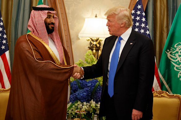 Saudi Crown Prince Mohammed bin Salman (left) meets Donald Trump in Riyadh in 2017. He was the first foreign leader to speak to the US president after his inauguration. 