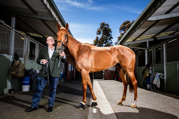 Trainer Tony McEvoy with Half Yours on Thursday.