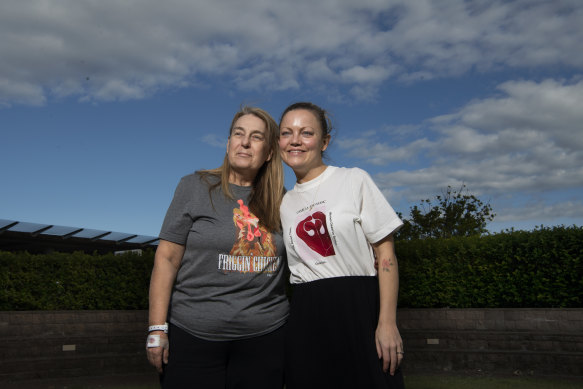 Madonna, the uterus donor, with Prue, the recipient, outside the Royal Women’s Hospital in Randwick. 