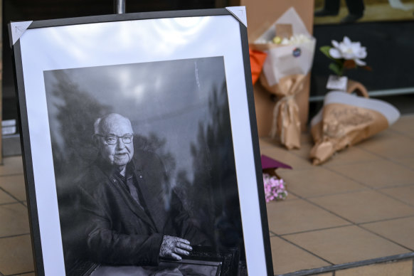 Tributes to Father Bob Maguire at the office of his foundation on Wednesday.