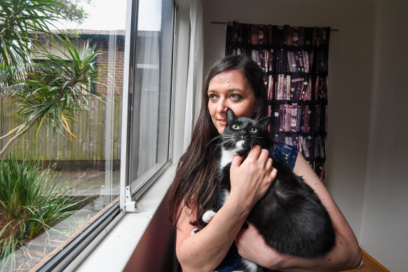 Katrina Hitchcock has a pet cat, Zeus, which made it more difficult to find a rental home.