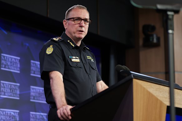 Michael Outram during an address to the National Press Club in 2024. 